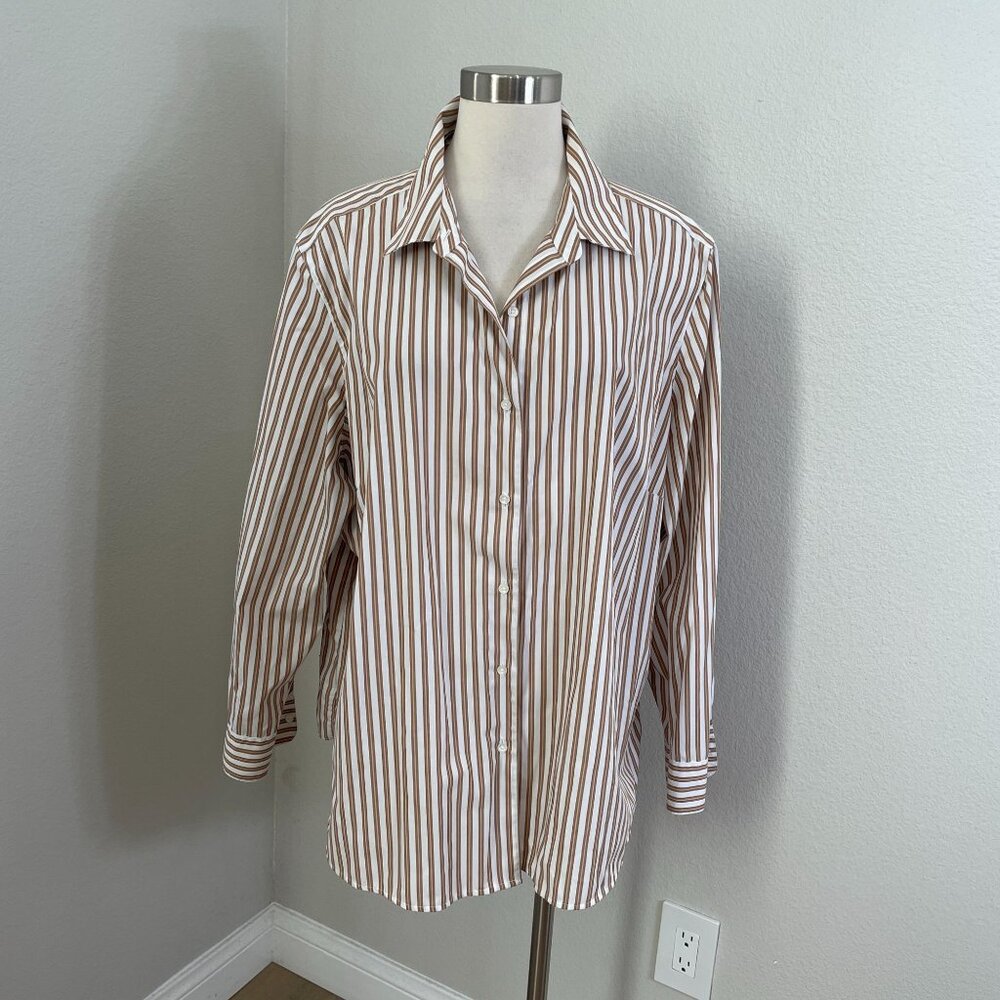 Foxcroft For Appleseeds Womens Plus 22W Wrinkle Free‎ Striped Shirt Shaped Fit